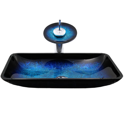 Rectangle Blue Glass Vessel Bathroom sink set