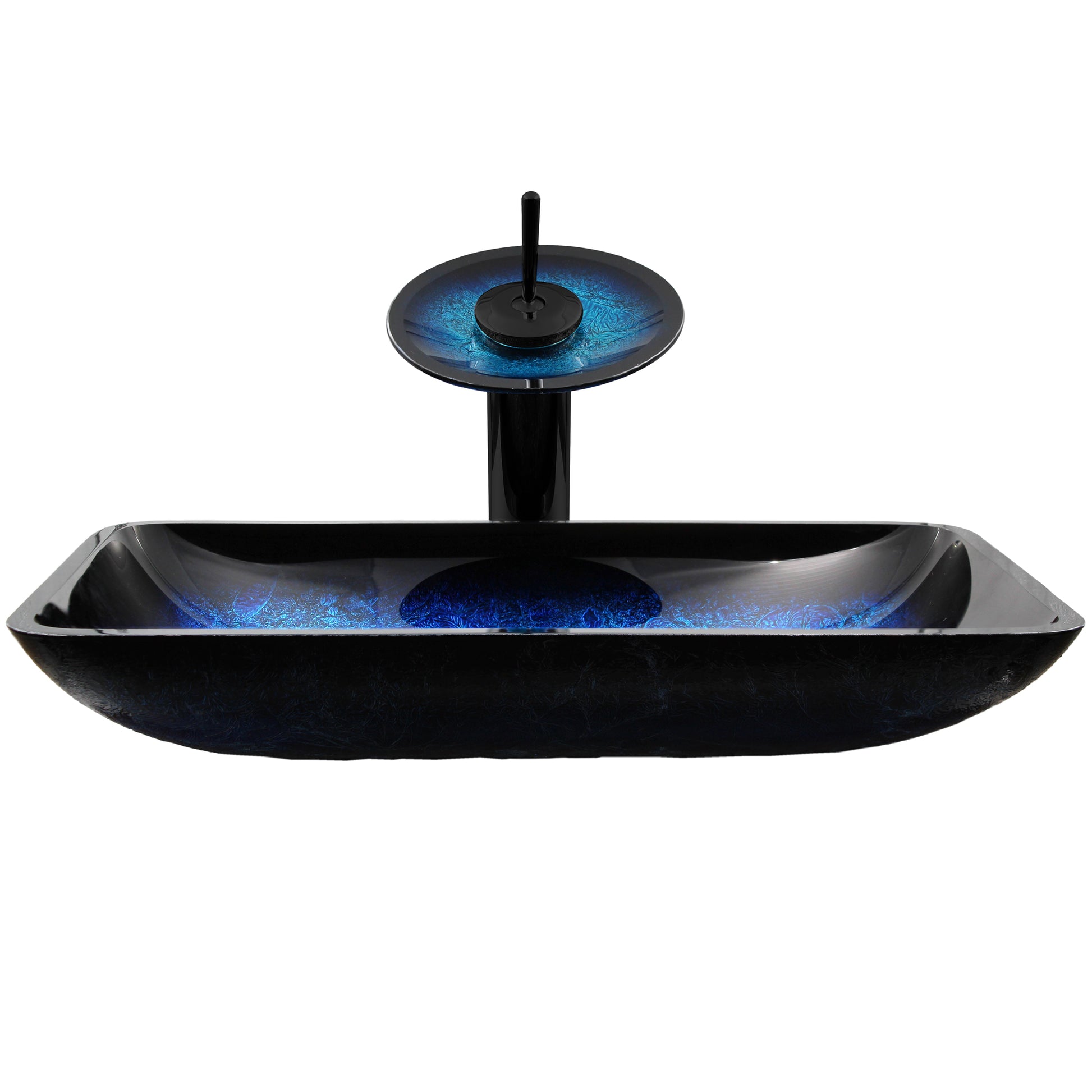 Rectangle Blue Glass Vessel Bathroom sink set