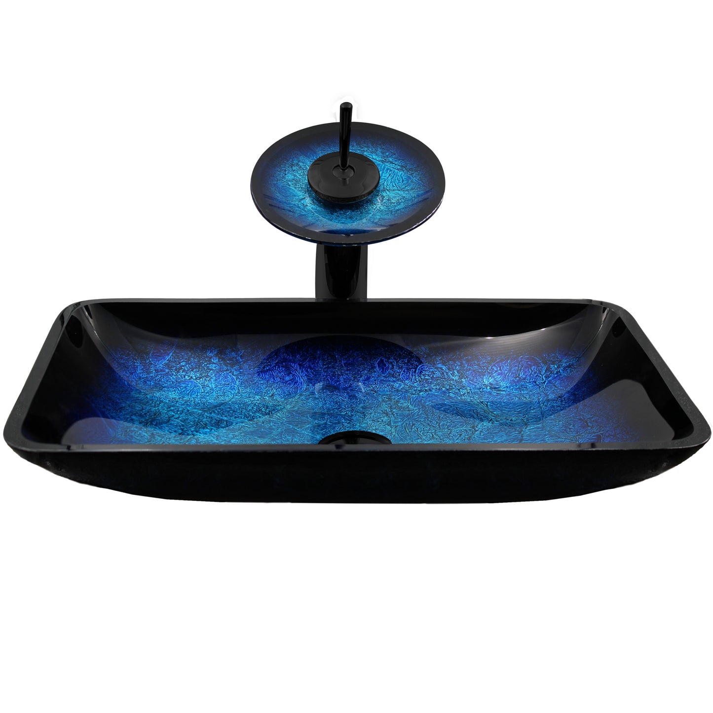Rectangle Blue Glass Vessel Bathroom sink set