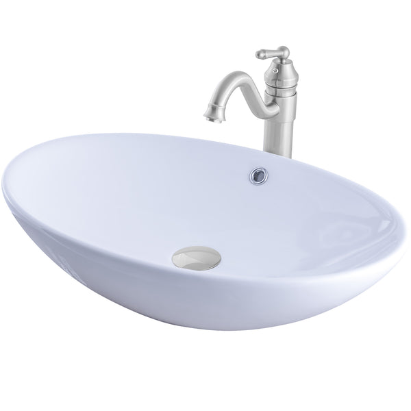 Glossy White Oval Porcelain Sink Set
