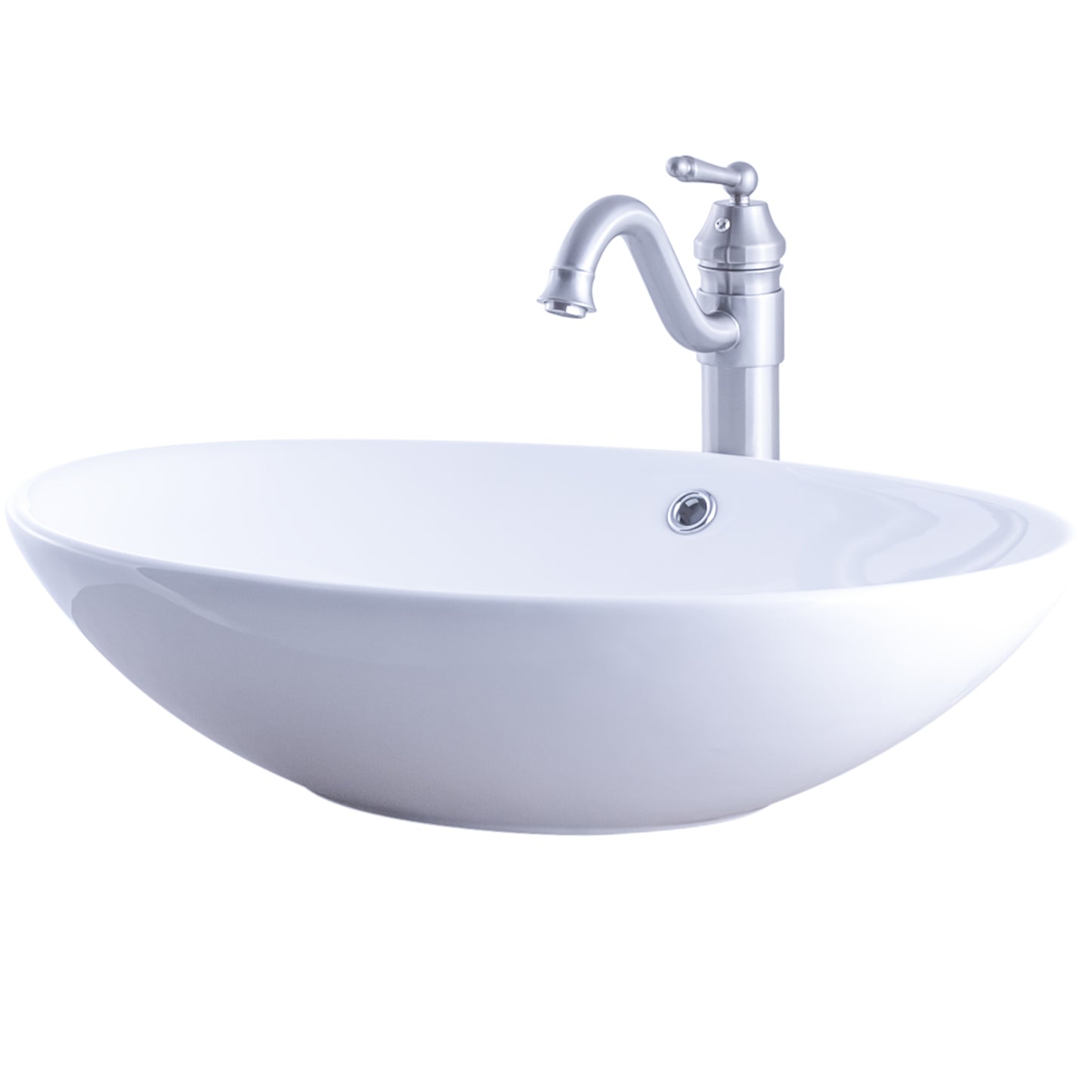 Glossy White Oval Porcelain Sink Set
