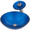 Blue Foil Painted Glass Vessel Sink with Matching Faucet, Drain and Mounting Ring