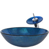 Blue Foil Painted Glass Vessel Sink with Matching Faucet, Drain and Mounting Ring