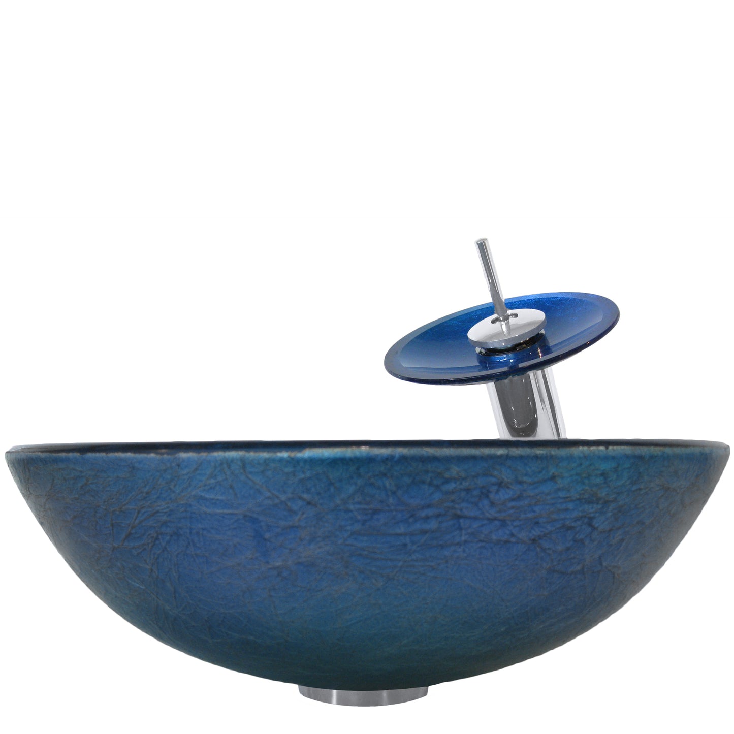 Blue Foil Painted Glass Vessel Sink with Matching Faucet, Drain and Mounting Ring