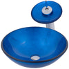 Blue Foil Painted Glass Vessel Sink with Matching Faucet, Drain and Mounting Ring