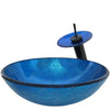 Blue Foil Painted Glass Vessel Sink with Matching Faucet, Drain and Mounting Ring