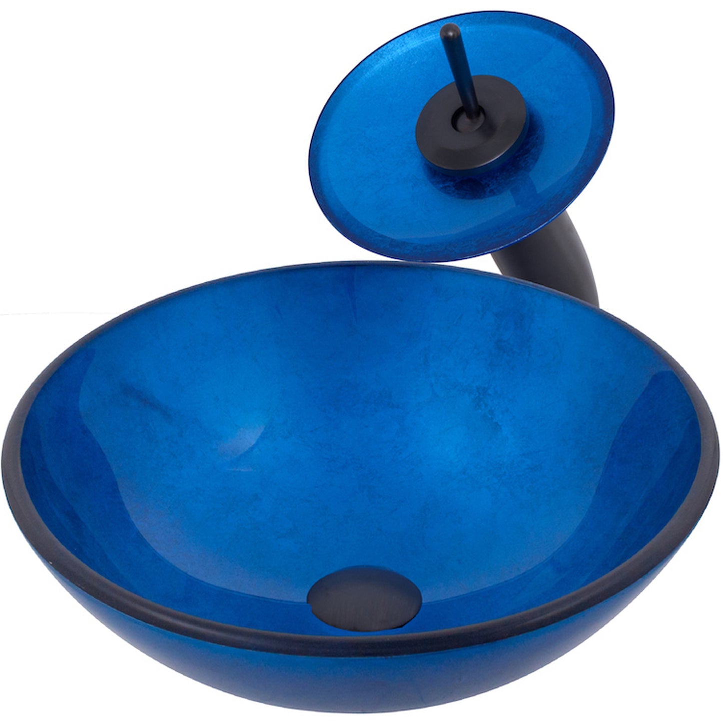 Blue Foil Painted Glass Vessel Sink with Matching Faucet, Drain and Mounting Ring