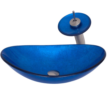 blue glass oval vessel sink set