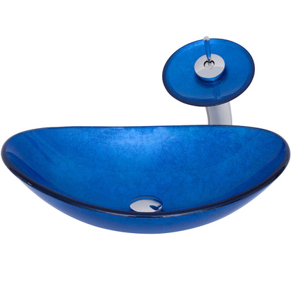 blue glass oval vessel sink set
