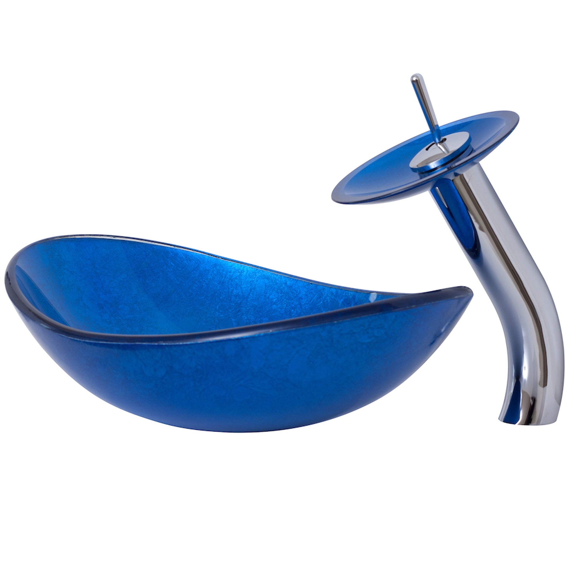blue glass oval vessel sink set