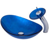 blue glass oval vessel sink set