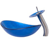 blue glass oval vessel sink set