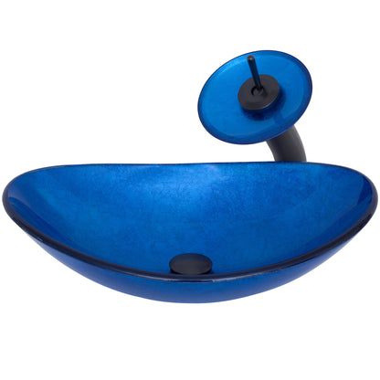 blue glass oval vessel sink set