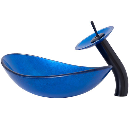 blue glass oval vessel sink set