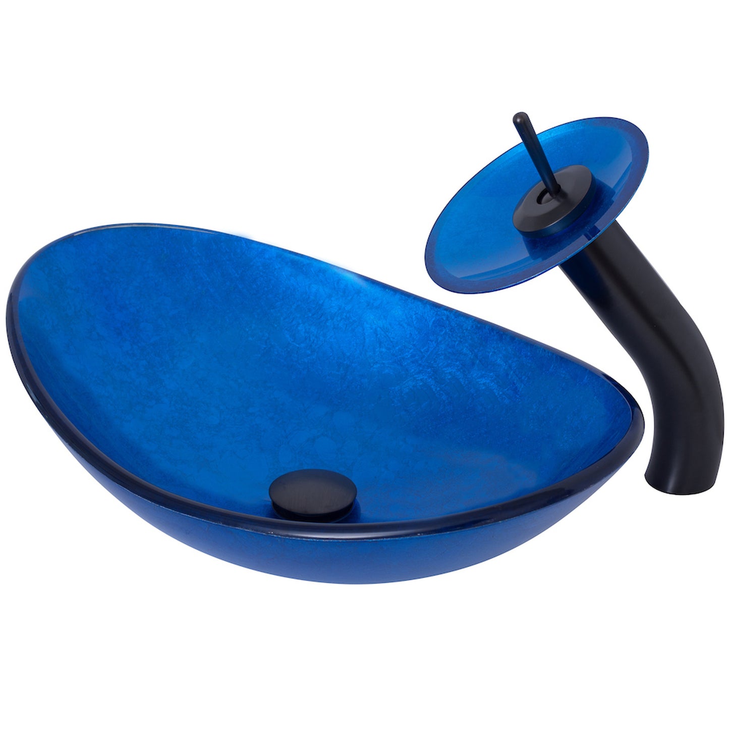 blue glass oval vessel sink set