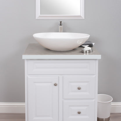 Oval Porcelain Sink Set with faucet and drain lifestyle