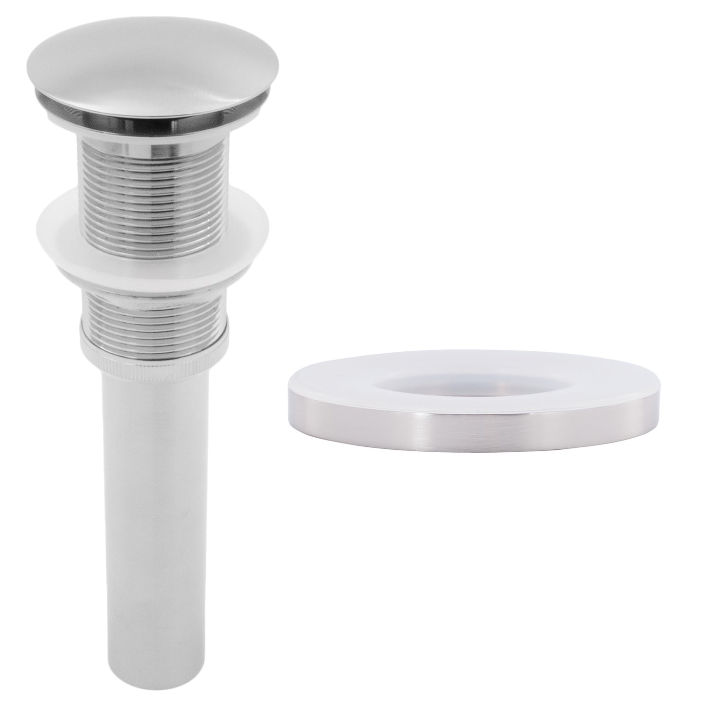 Pop up drain with matching mounting ring in brushed nickel