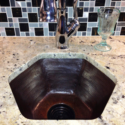 Hexagon Hammered Copper Bar Sink, TCB-004AN