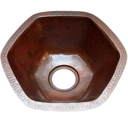 Hexagon Hammered Copper Bar Sink, TCB-004AN