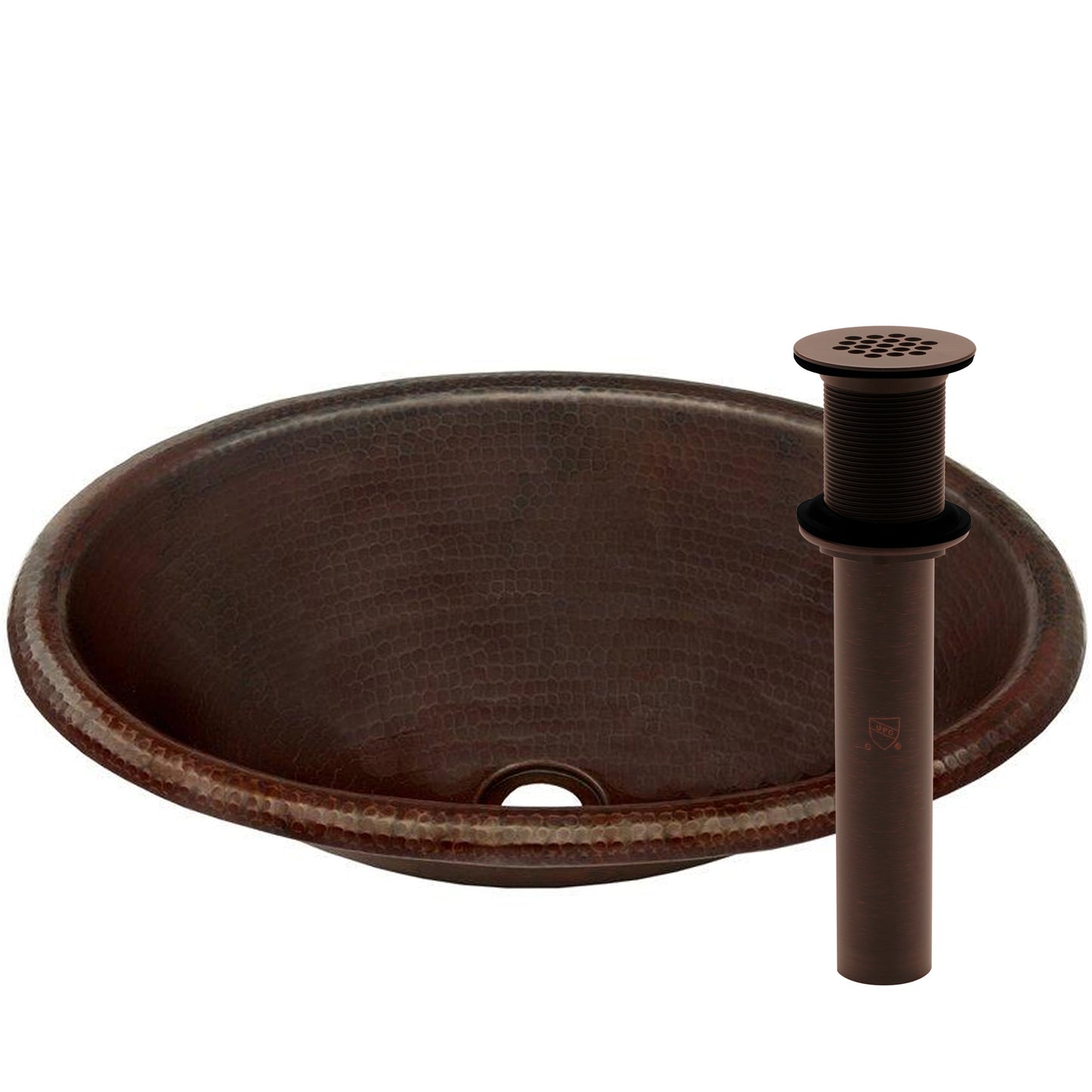Oval rolled rim copper drop-in bathroom sink by Novatto with antique finish, traditional style, showcasing the copper surface and rim details.