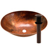 oval hammered copper bath sink with grid strainer drain, oil rubbed bronze
