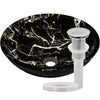 black and white faux marble glass vessel sink with pop-up drain brushed nickel PUD-BN