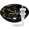 black and white faux marble glass vessel sink with pop-up drain chrome PUD-CH