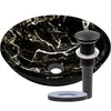 black and white faux marble glass vessel sink with pop-up drain oil rubbed bronze PUD-ORB
