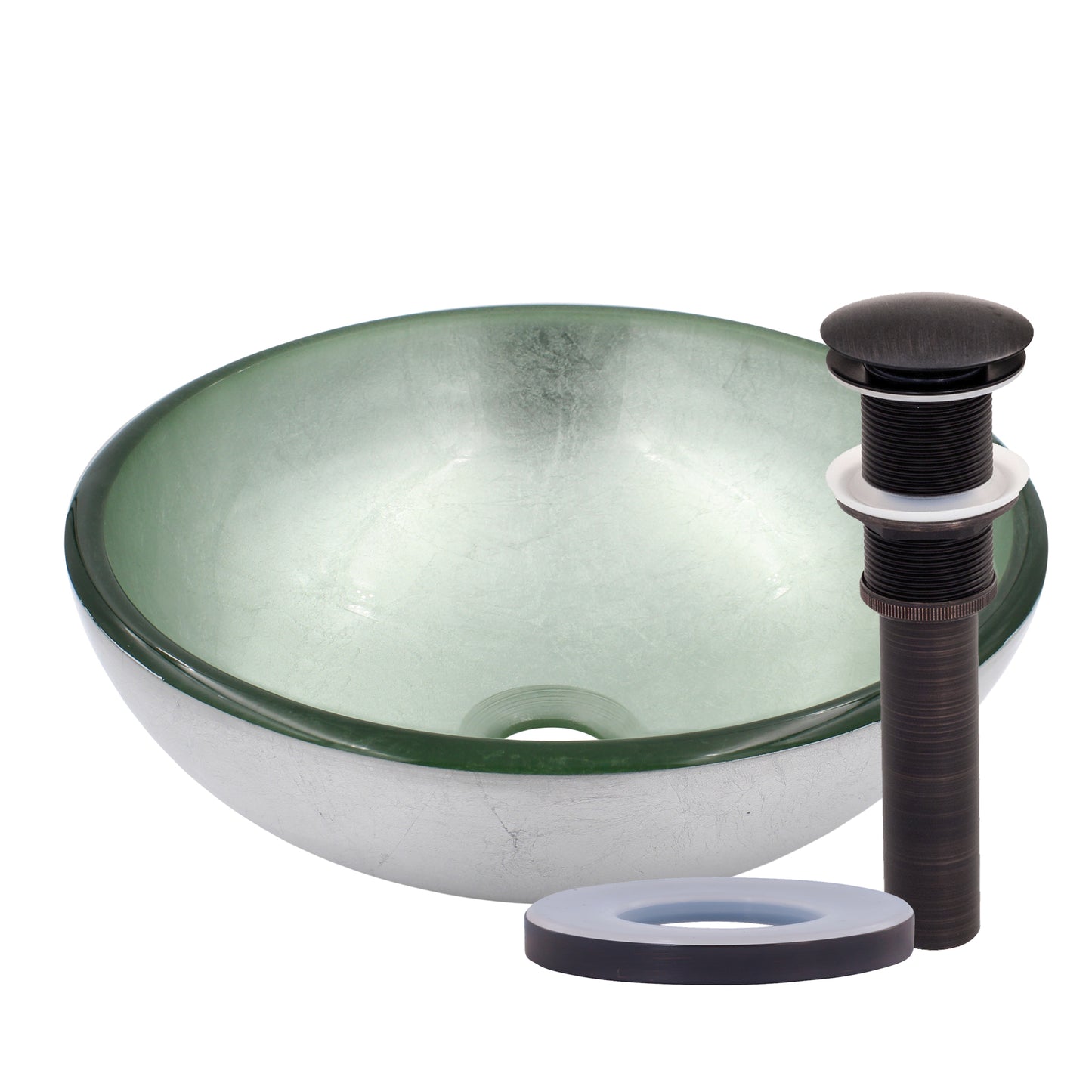 12" mini silver glass vessel sink with pop-up drain, oil rubbed bronze