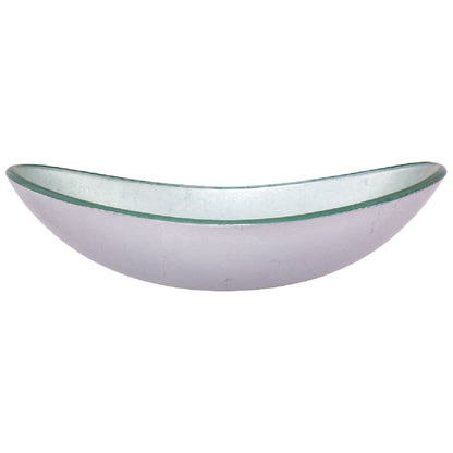 Side view of Novatto Silver Foiled Oval Tempered Glass Vessel Bathroom Sink, modern design for contemporary bathrooms.