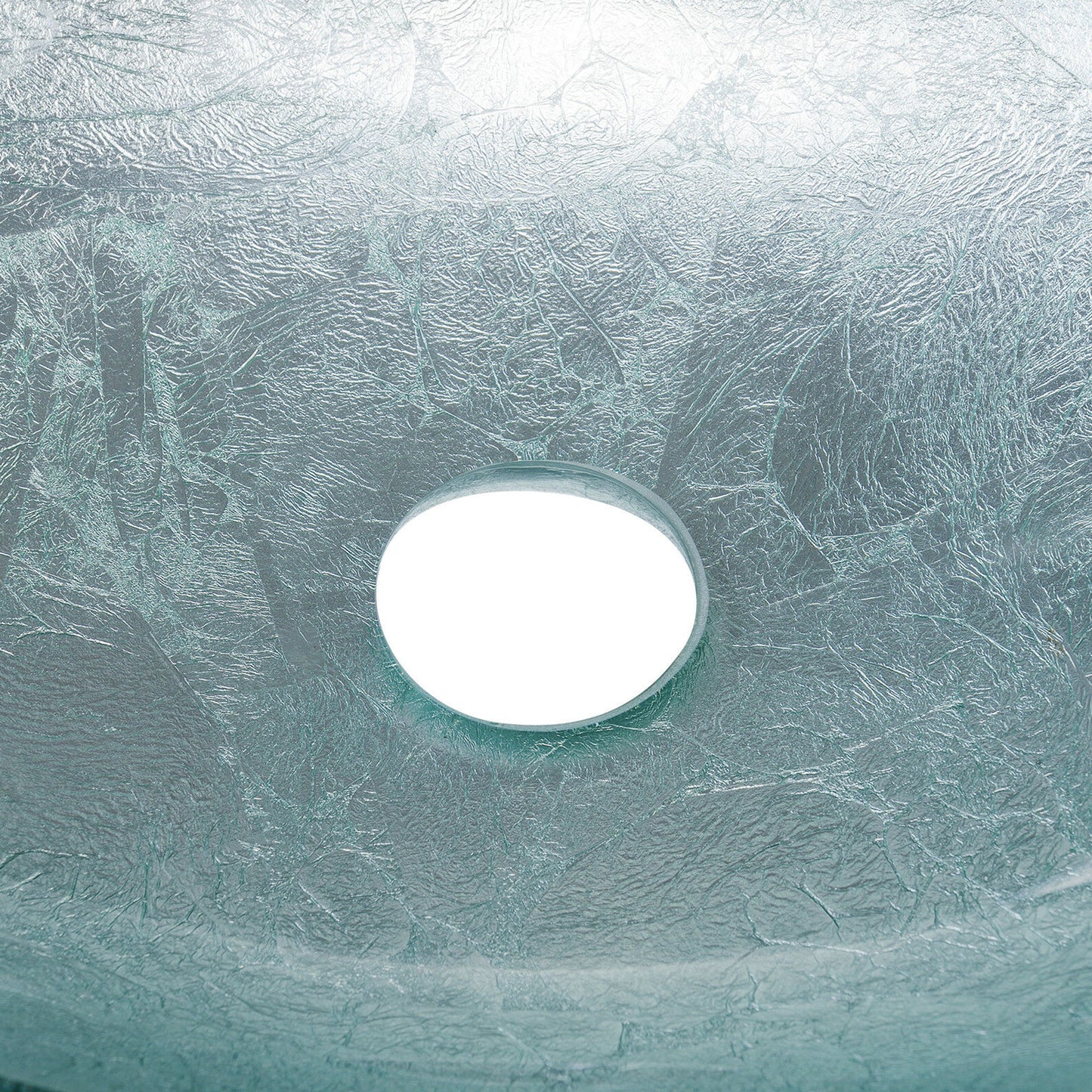 Modern silver foiled oval tempered glass vessel bathroom sink by Novatto, with a sleek, shiny oval design perfect for contemporary bathrooms.