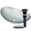 silver frosted glass vessel sink with pop-up drain in oil rubbed bronze