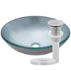 Silver Foiled Round Glass Vessel Bath Sink with pop-up drain in brushed nickel