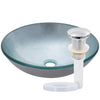 Silver Foiled Round Glass Vessel Bath Sink with pop-up drain in chrome