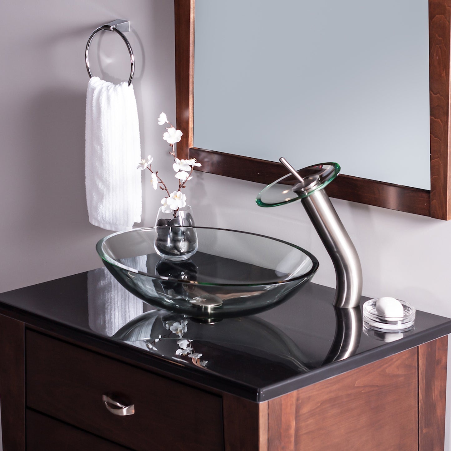 Clear Oval Tempered Glass Vessel Bathroom Sink TIG-8012C