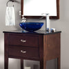 clear blue glass vessel sink lifestyle