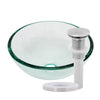 clear 12 inch round glass vessel sink with pop-up drain brushed nickel