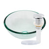 clear 12 inch round glass vessel sink with pop-up drain chrome