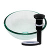 clear 12 inch round glass vessel sink with pop-up drain matte black
