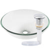 clear round glass vessel sink with drain, chrome