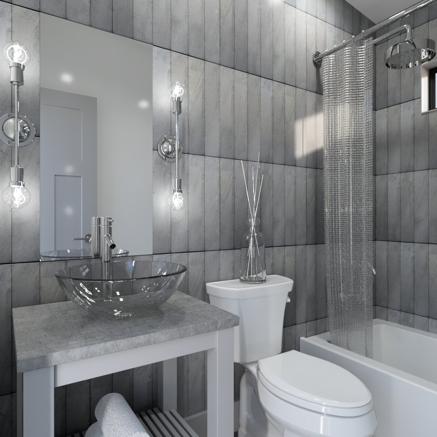 clear round glass vessel sink lifestyle