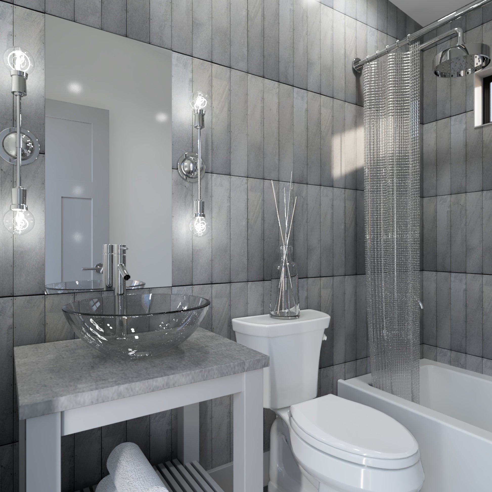 clear round glass vessel sink lifestyle