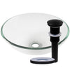 clear round glass vessel sink with drain, matte black