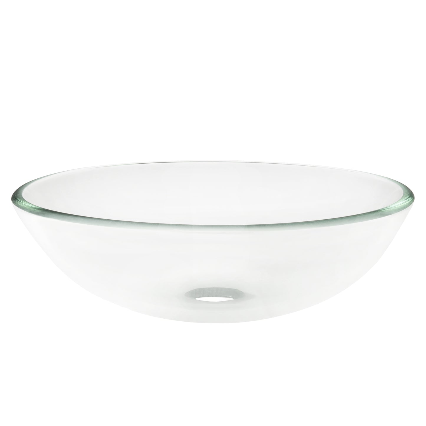 clear round glass vessel sink