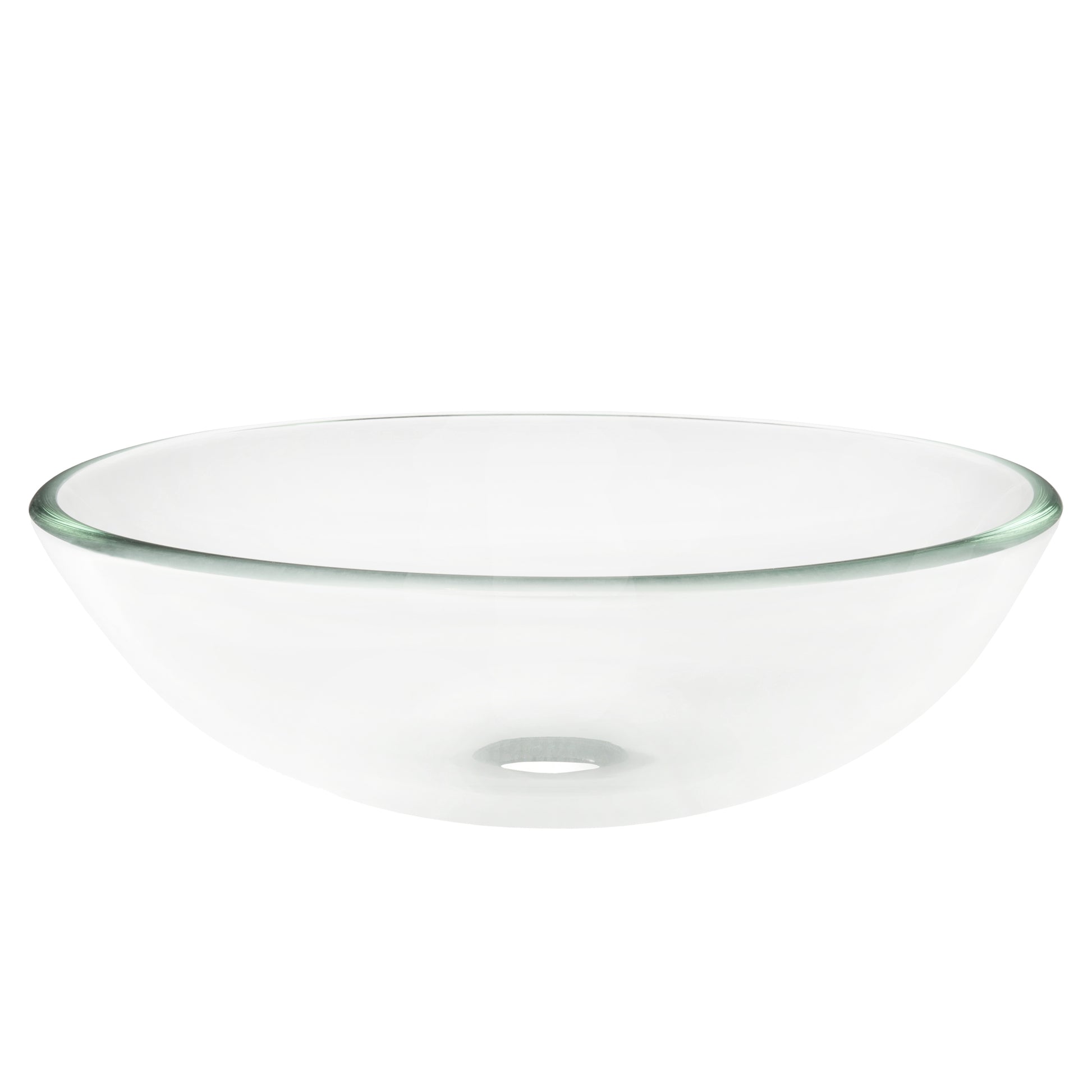 clear round glass vessel sink