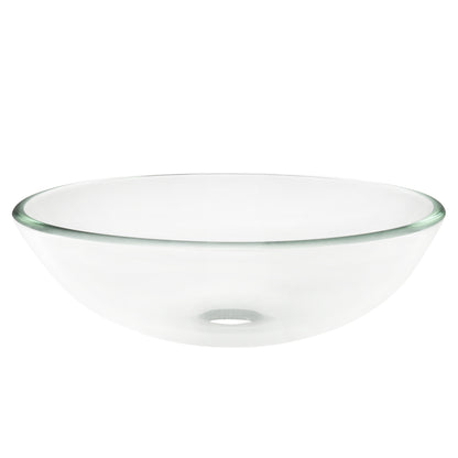 clear round glass vessel sink