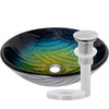 Ombré Navy to Yellow Glass Bathroom Vessel Sink with pop-up drain and mounting ring