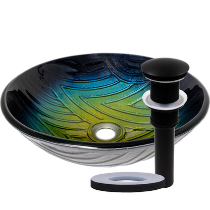 Ombré Navy to Yellow Glass Bathroom Vessel Sink with pop-up drain and mounting ring