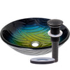Ombré Navy to Yellow Glass Bathroom Vessel Sink with pop-up drain and mounting ring