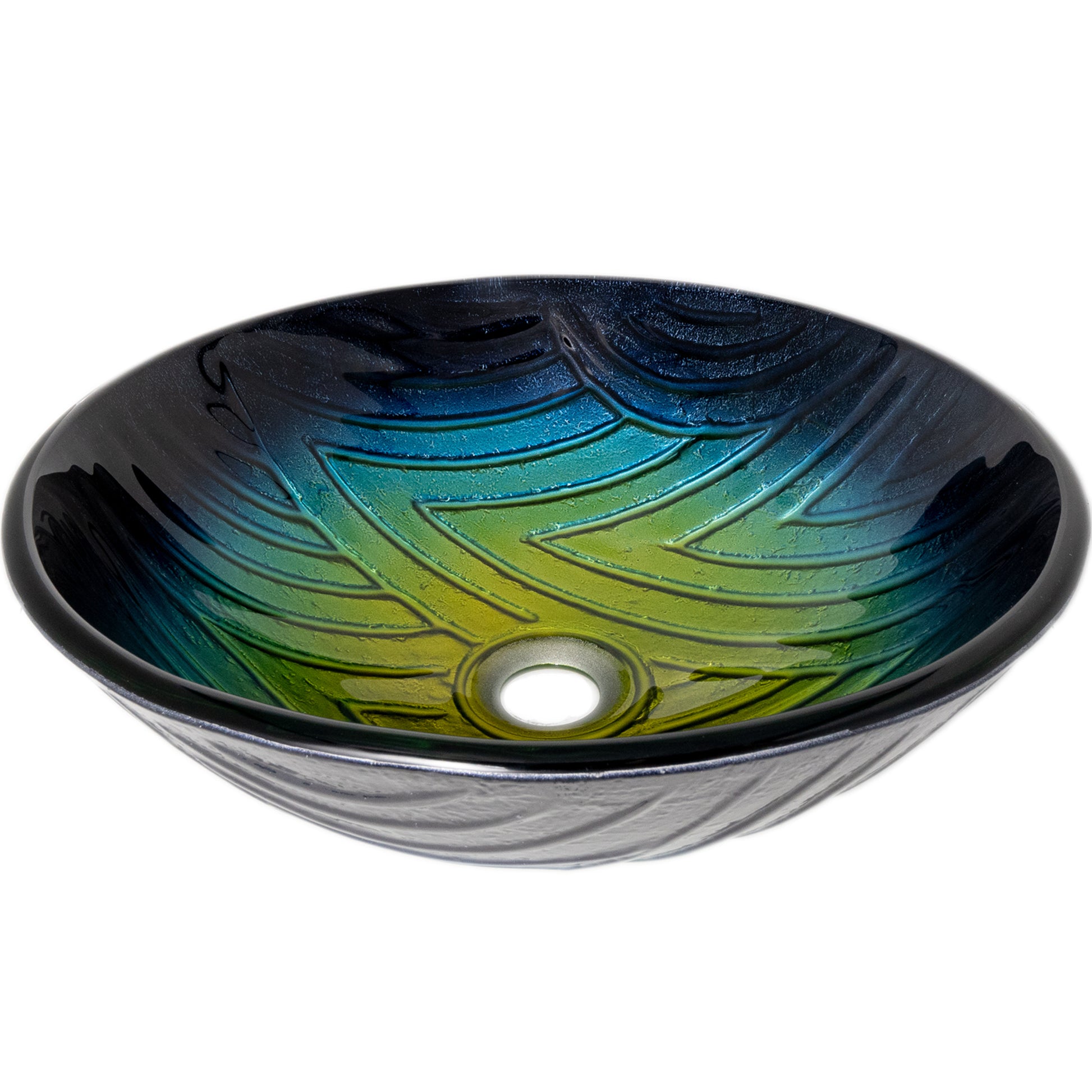 Ombré Navy to Yellow Glass Bathroom Vessel Sink